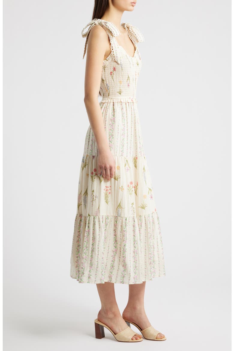Floral Picot Trim Smocked Bodice Sundress, Alternate, color, IVORY/ PINK MULTI