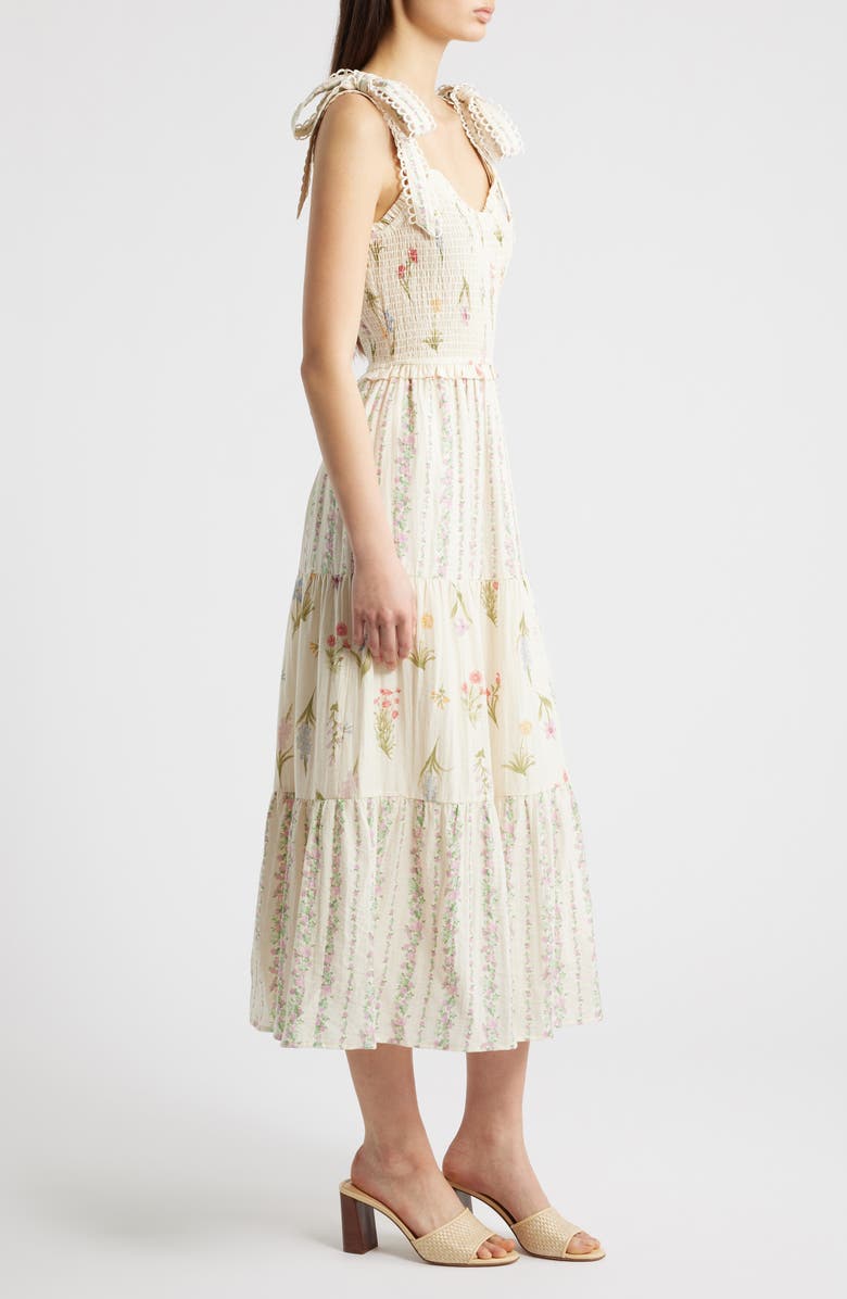 MOON RIVER Floral Picot Trim Smocked Bodice Sundress, Alternate, color, Ivory/ Pink Multi