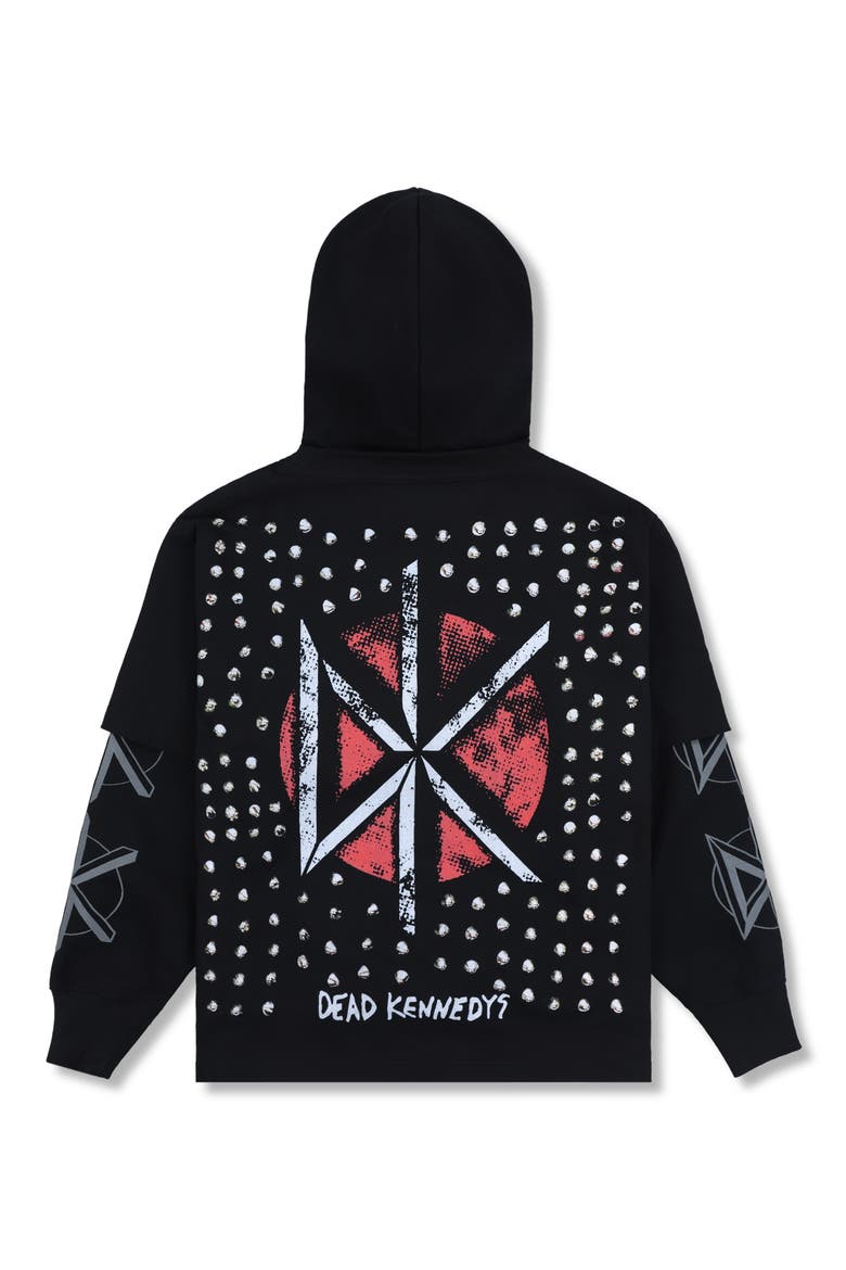 Dead Kennedys Studded Layered Look Graphic Hoodie, Alternate, color, BLACK