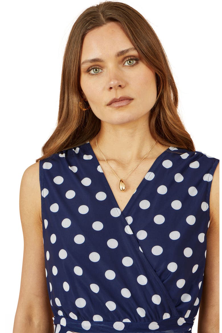 Polka Dot Mesh Wrap Skater Dress, Alternate, color, Navy