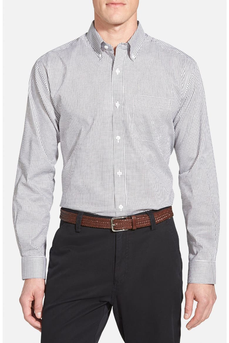'Epic Easy Care' Classic Fit Wrinkle Free Tattersall Plaid Sport Shirt, Main, color, BLACK