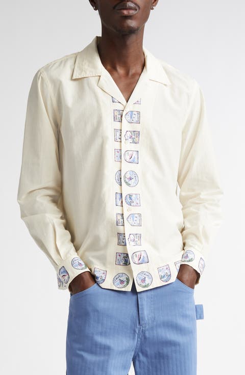 Ski Season Long Sleeve Cotton & Silk Button-Up Shirt