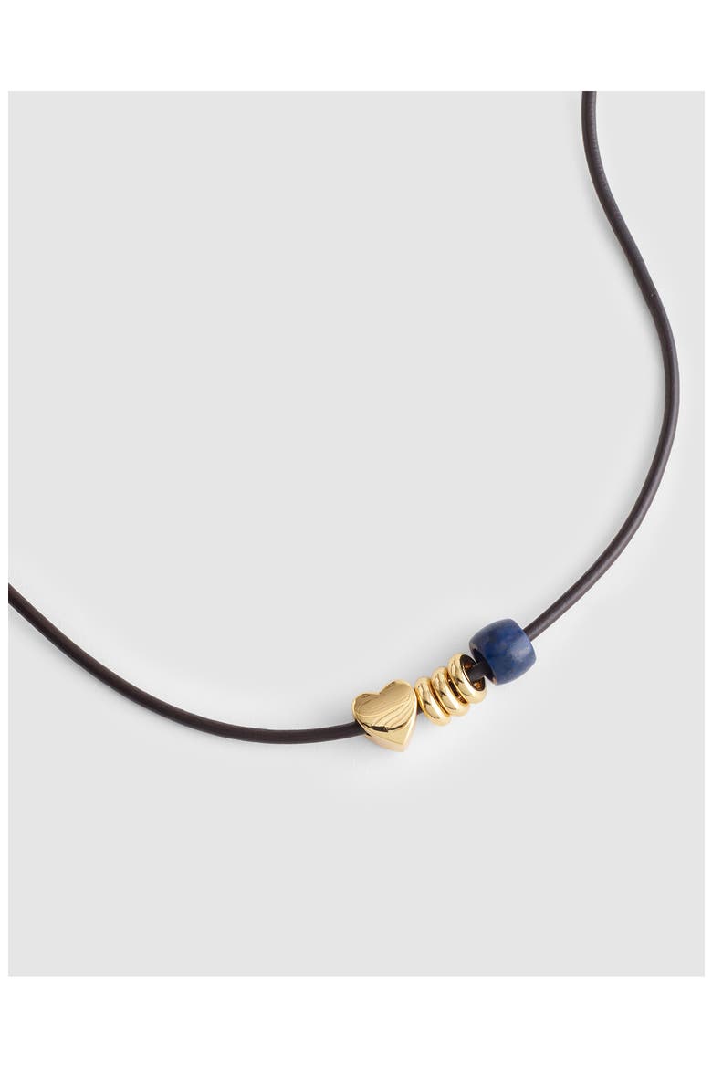 Lapis Lazuli Charm Leather Choker Necklace, Alternate, color, DARK CAROB
