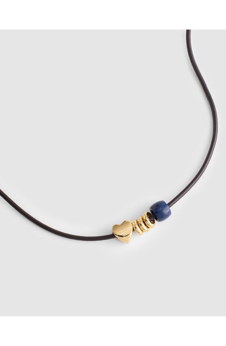 Madewell Lapis Lazuli Charm Leather Choker Necklace, Alternate, color, Dark Carob