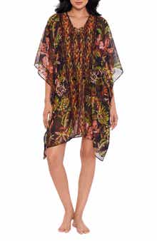 Miraclesuit® Botanico Mixed Print Metallic Stripe Cover-Up Caftan