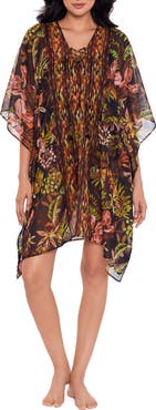 Miraclesuit® Botanico Mixed Print Metallic Stripe Cover-Up Caftan