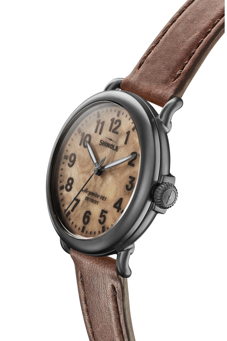 Runwell Petoskey Leather Strap Watch, 41mm, Alternate, color, PETOSKEY