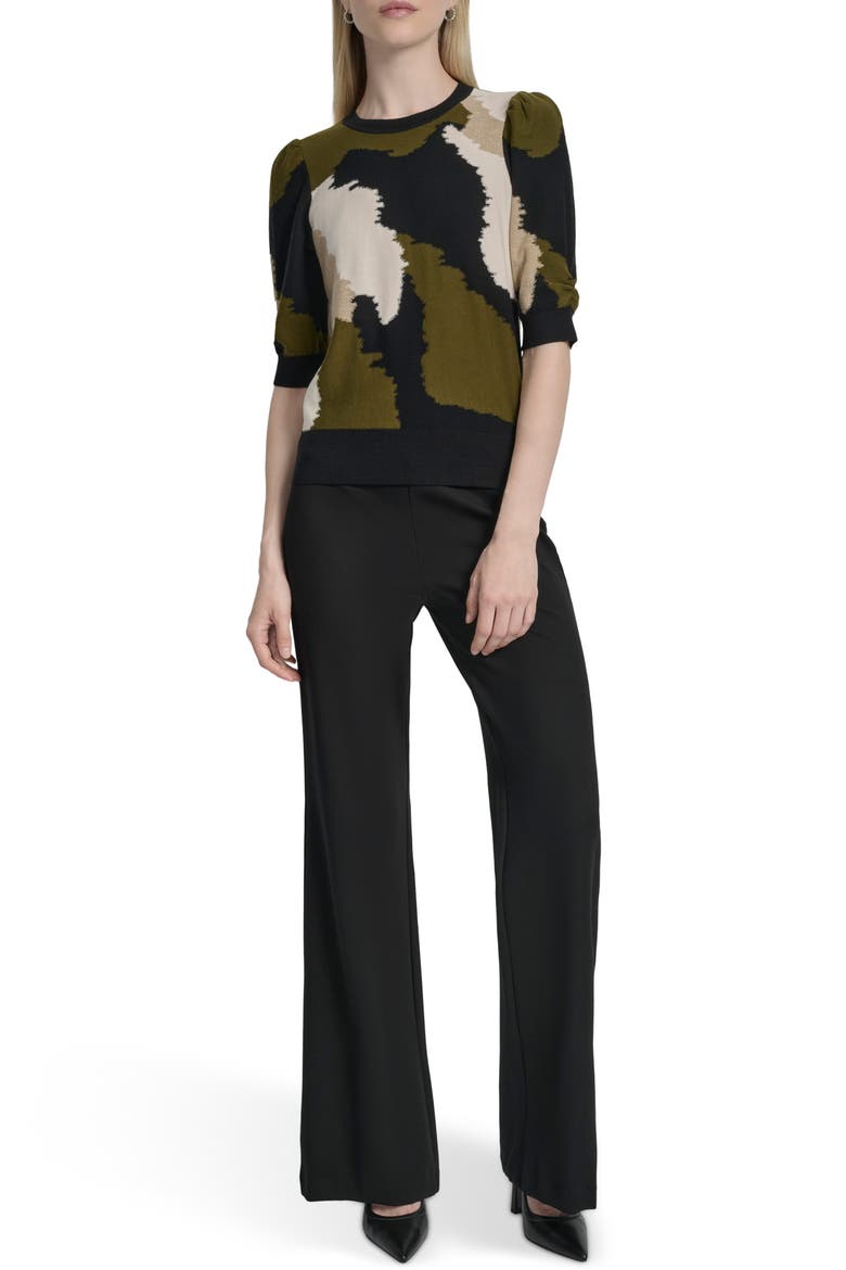 Colorblock Puff Sleeve Sweater, Alternate, color, DARK OLIVE MULTI