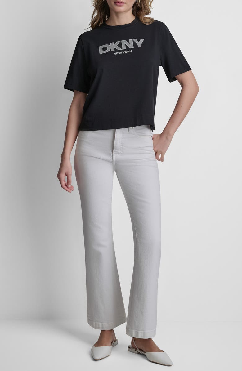 DKNY Rhinestone Border Logo Stretch Cotton Graphic T-Shirt, Alternate, color, 