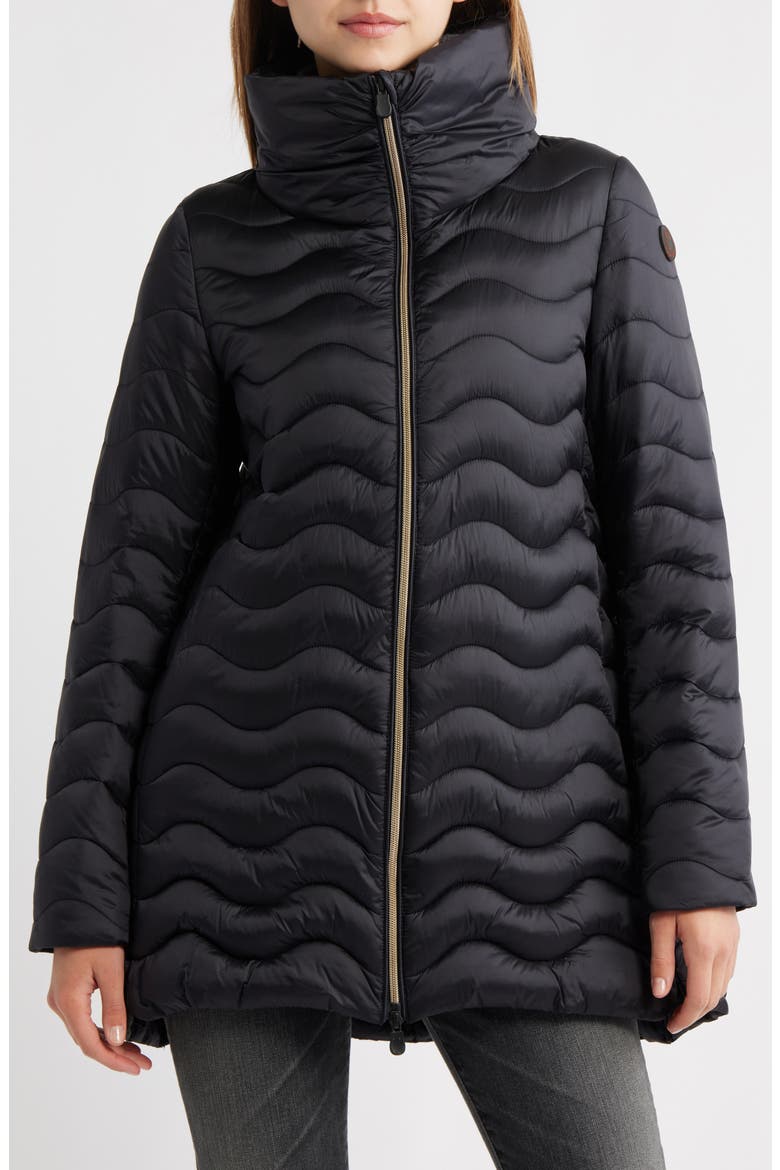 Livette Wavy Quilted Water Repellent Puffer Jacket, Alternate, color, BLACK