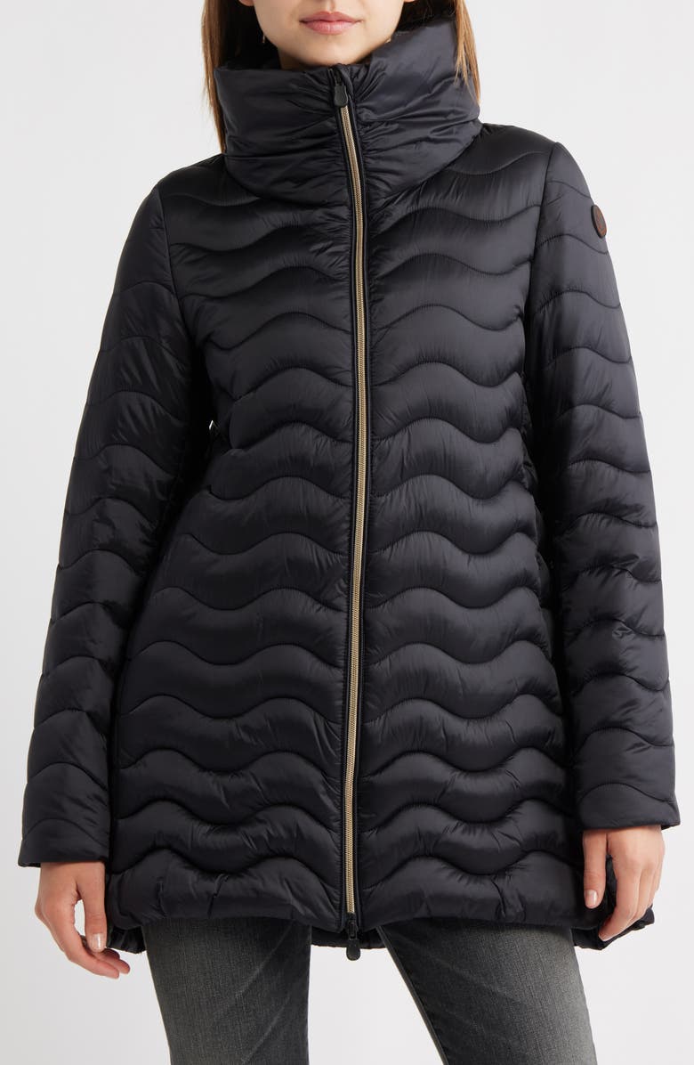 Save The Duck Livette Wavy Quilted Water Repellent Puffer Jacket, Alternate, color, Black