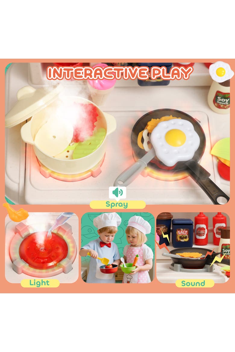 Kids Play Kitchen Toy Set, Chef Pretend Kitchen Playset with Real Lights & Sounds, 92 Pcs Toy Food & Cookware Accessories, Ages 3-6, Green, Alternate, color, Green