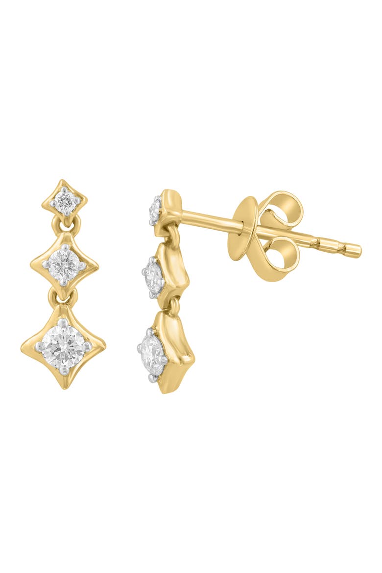 14K Gold Plated Sterling Silver Diamond Drop Earrings, Alternate, color, GOLD