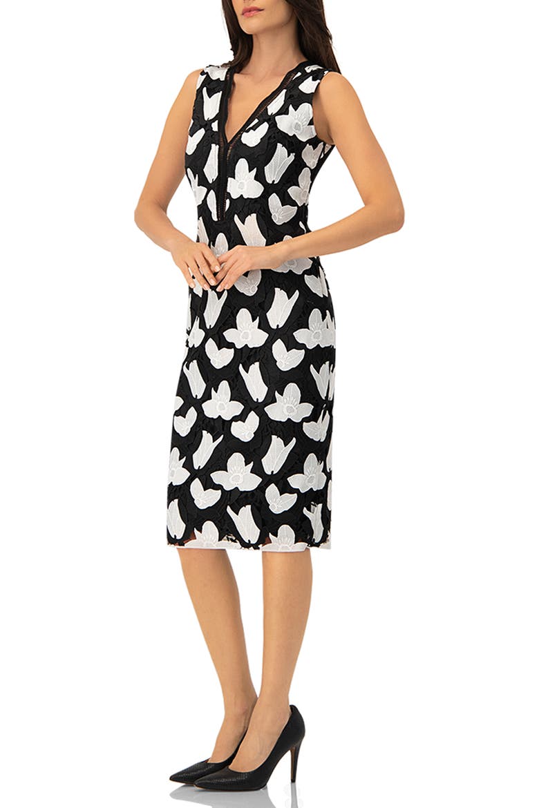 Floral Embroidered Sheath Dress, Alternate, color, Black