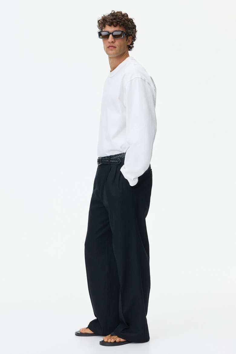Loose-Fit Wide-Leg Linen-Blend Pants, Alternate, color, Black