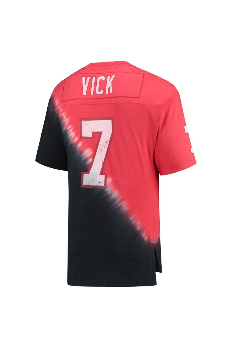 Men's Mitchell & Ness Michael Vick Black/Red Atlanta Falcons Retired Player Name & Number Diagonal Tie-Dye V-Neck T-Shirt, Alternate, color, Black
