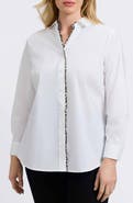 Foxcroft Marlee Leopard Trim Cotton Blend Button-Up Shirt