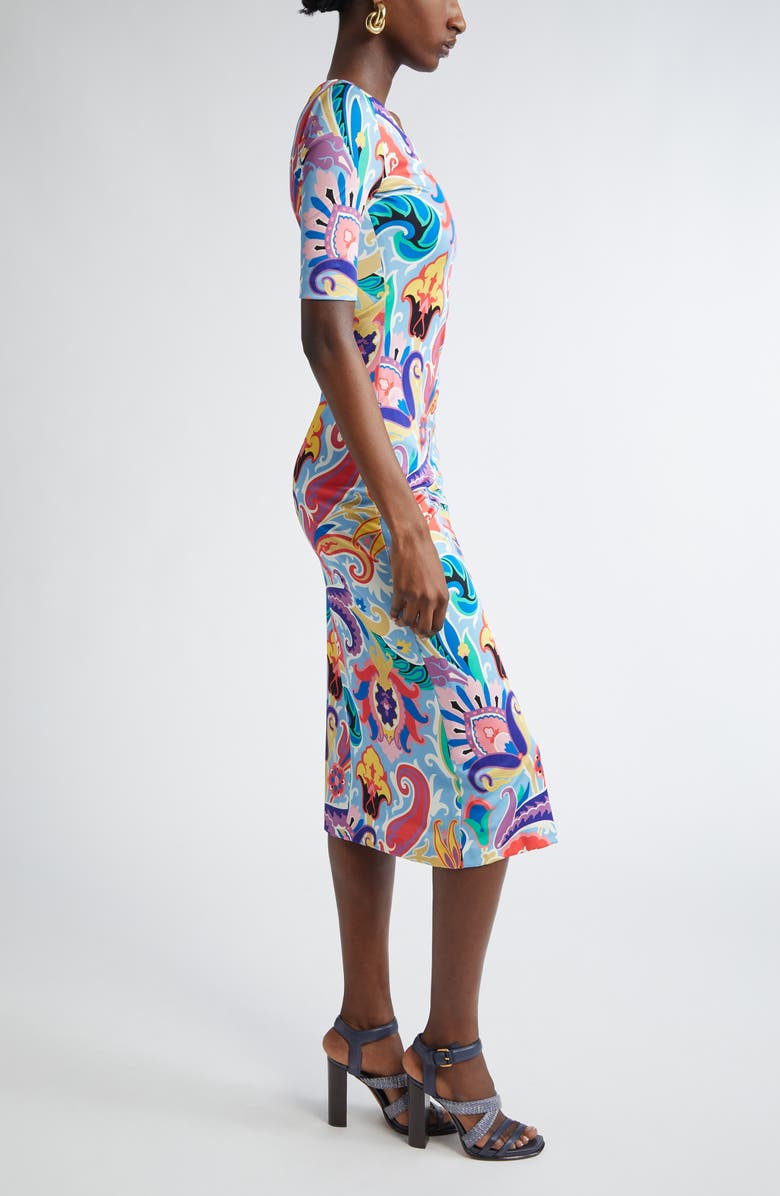 Etro Paisley Print Stretch Jersey Midi Dress, Alternate, color, Stampa F.do Blu