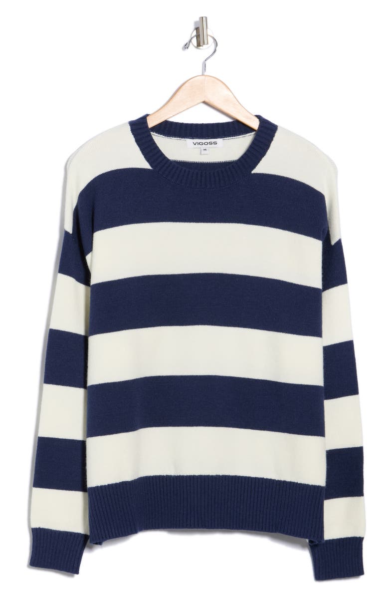 Vigoss Rugby Stripe Sweater, Alternate, color, Navy Combo