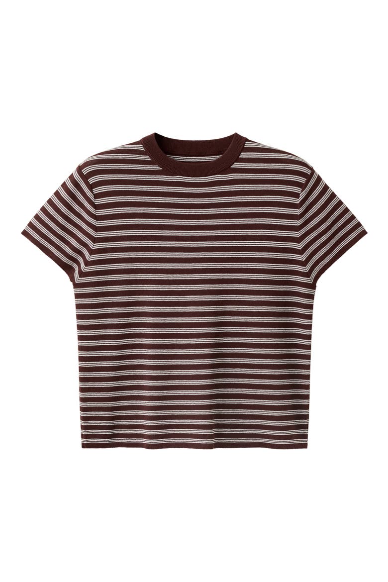 Striped Ribbed Short Sleeve Sweater, Main, color, CHOCOLATE