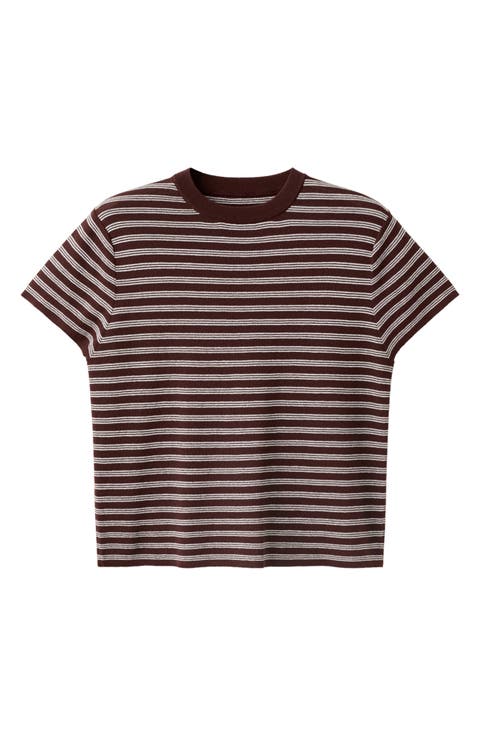 Striped Ribbed Short Sleeve Sweater