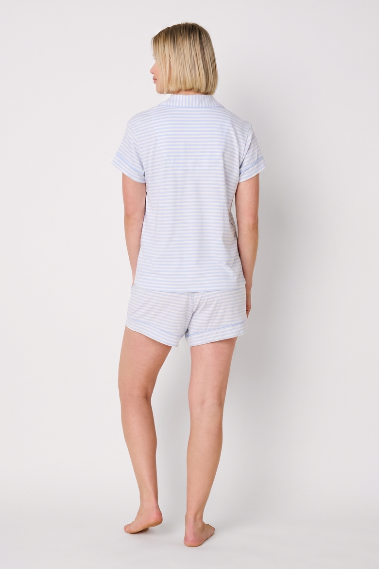 Polka Dot Pima Knit Pajama Short Set, Alternate, color, Essential Stripe Heavenly Blue