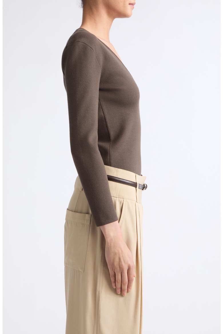 Compact Knit V-Neck Sweater, Alternate, color, WALNUT
