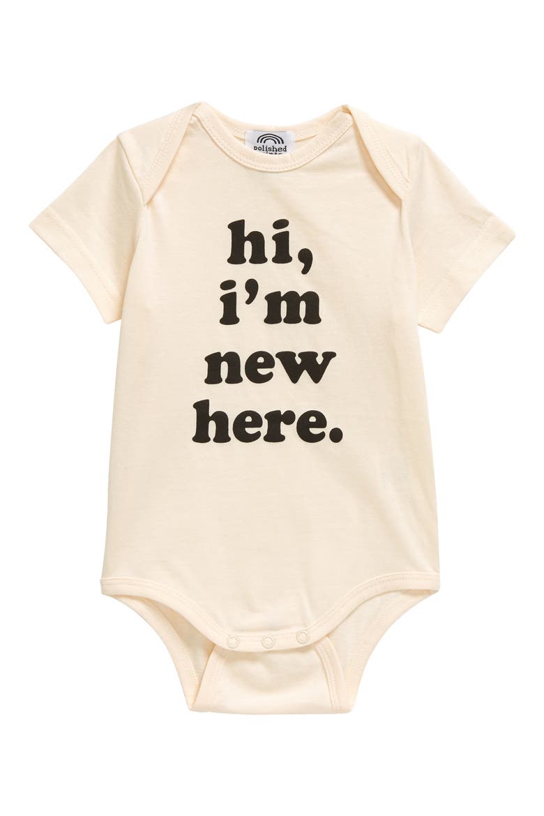 Hi I'm New Here Organic Cotton Bodysuit, Main, color, NATURAL