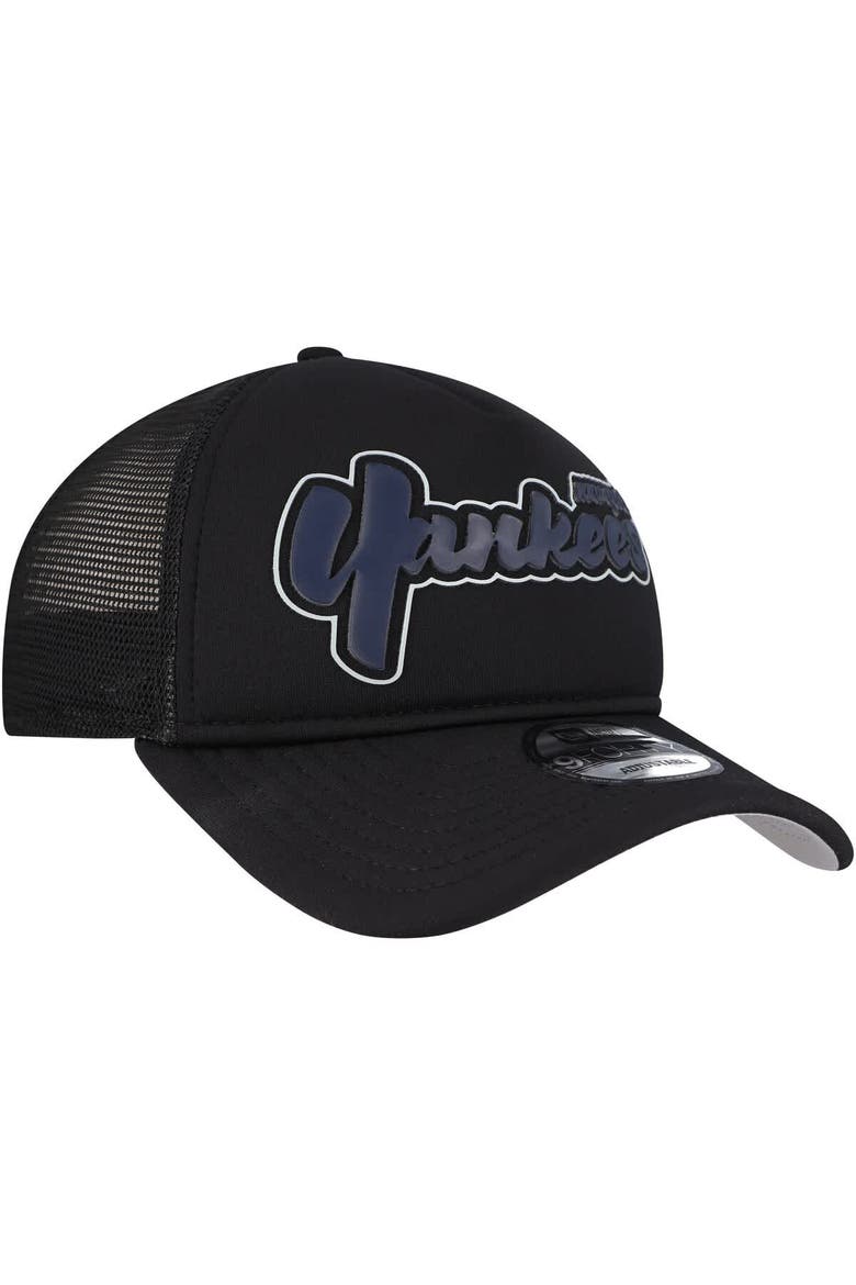 Men's New Era Black New York Yankees Retro Bold A-Frame Trucker 9FORTY Adjustable Hat, Alternate, color, Black