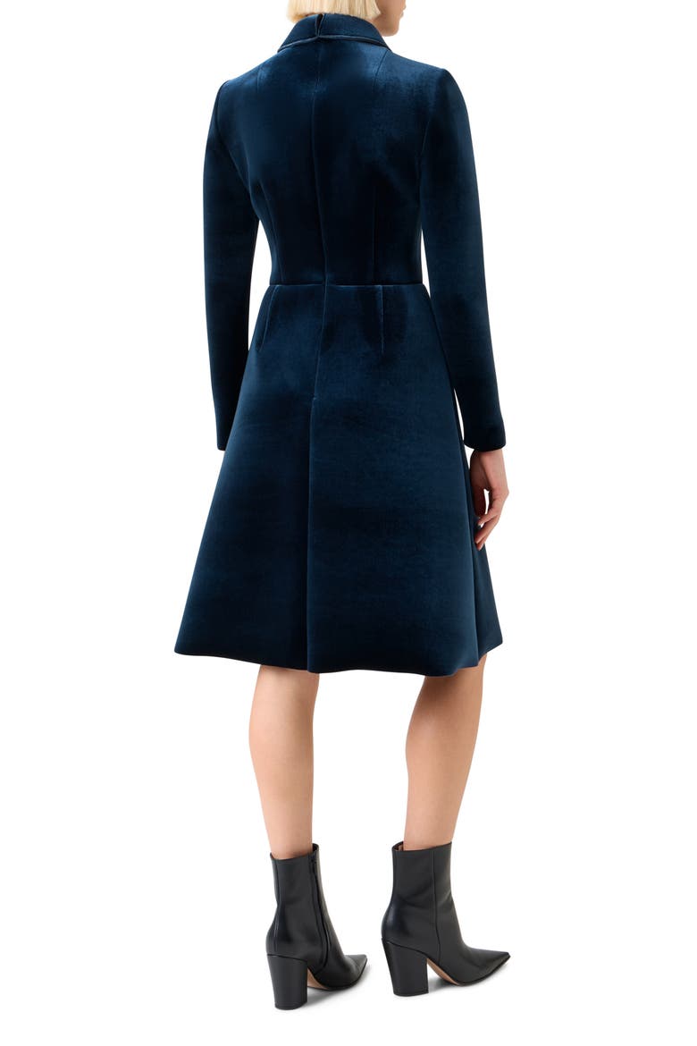 Long Sleeve Velvet Neoprene A-Line Shirtdress, Alternate, color, DENIM BLUE