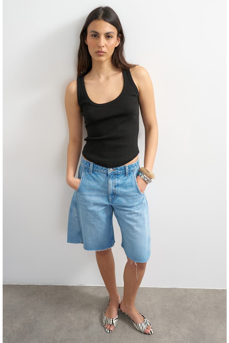 Rib Curved Hem Stretch Cotton Tank, Main, color, BLACK