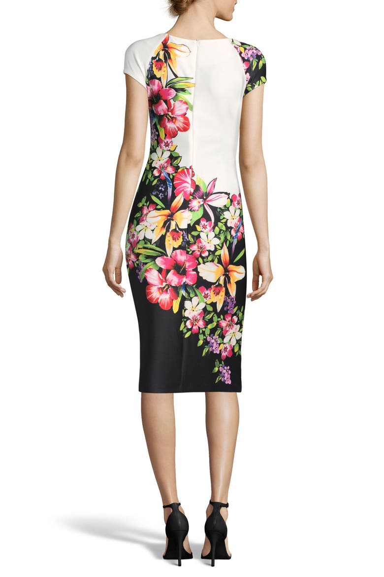 Tropical Print Sheath Dress, Alternate, color, BLACK/ PINK
