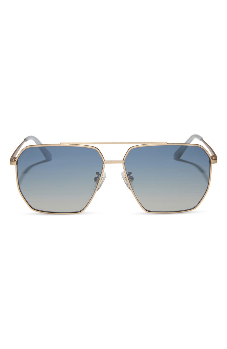 DIFF Berkely 59mm Polarized Gradient Navigator Sunglasses, Main, color, Brushed Gold / Aegean Blue
