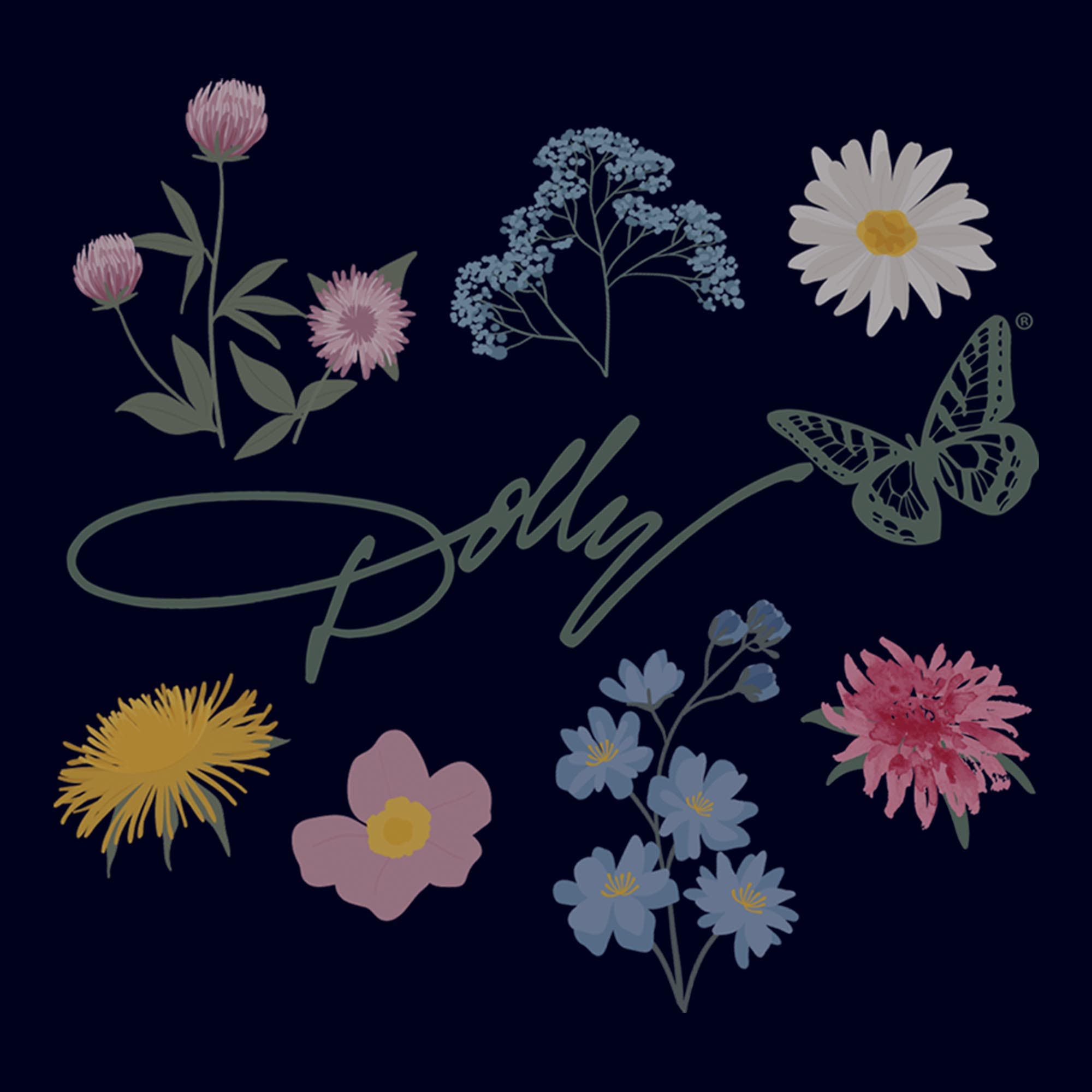 DOLLY PARTON Junior's Floral Signature Short Sleeve T-shirt (Women ...