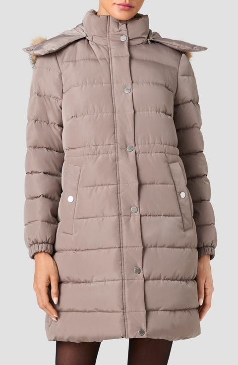 Water Resistant Faux Fur Trim Puffer Coat