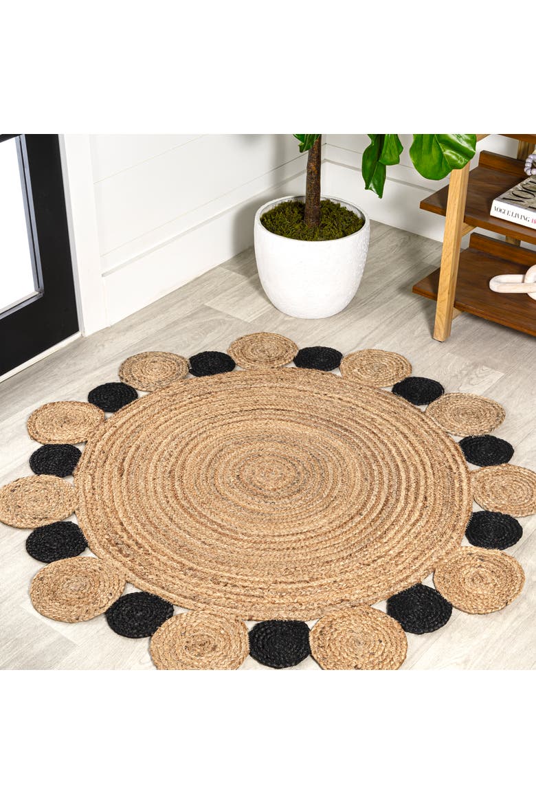 Ayana Two-Tone Jute Hippy Circle Round Area Rug, Alternate, color, Natural/Black