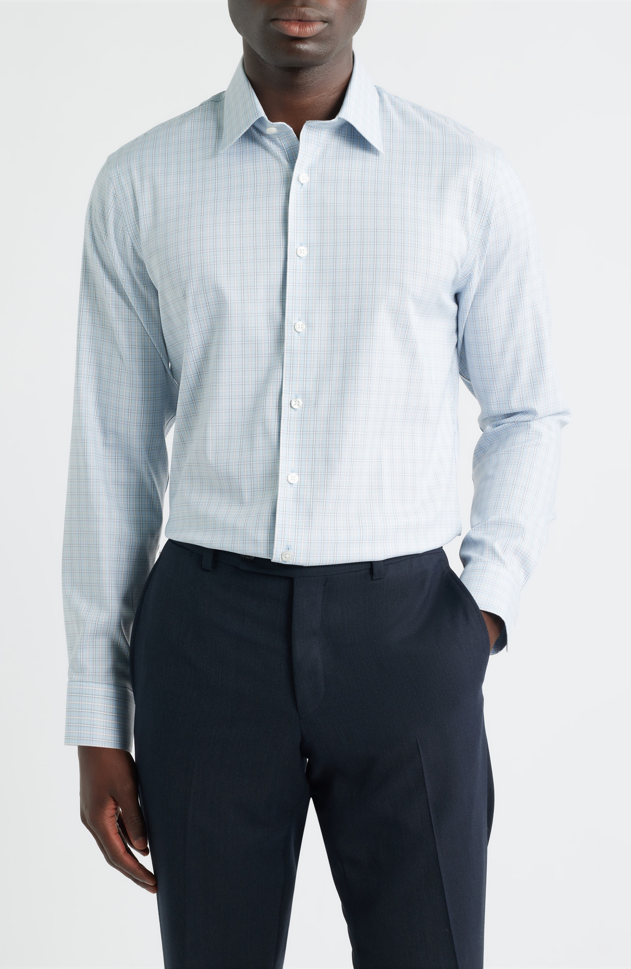 Trim Fit Check Premium Performance Twill Dress Shirt