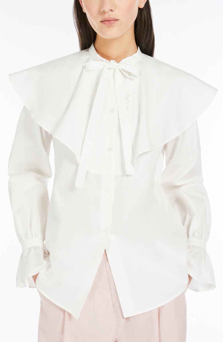 Weekend Max Mara Ruffle Collar Cotton Button-Up Shirt, Main, color, White