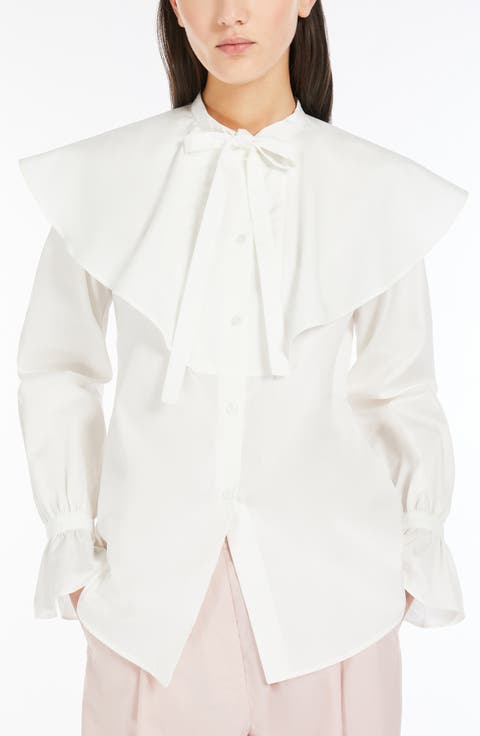Ruffle Collar Cotton Button-Up Shirt