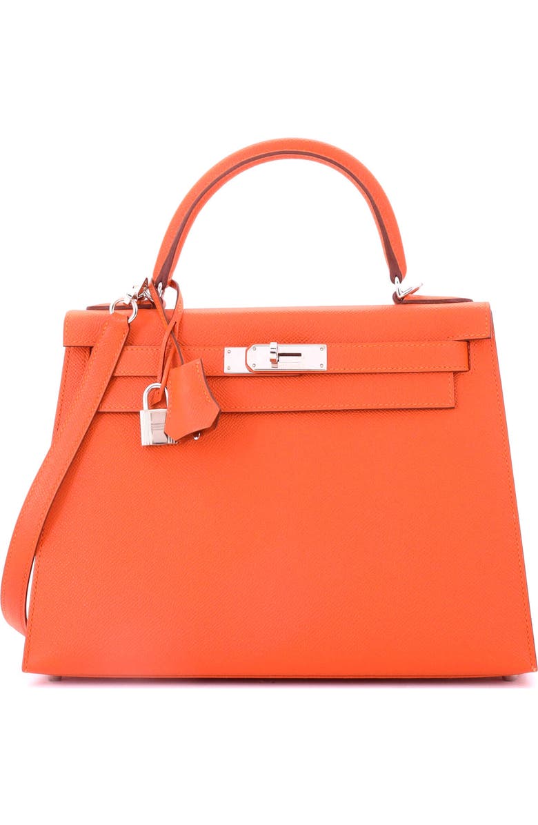 Pre-Owned Hermes Kelly Handbag Orange Epsom with Palladium Hardware 28, Main, color,