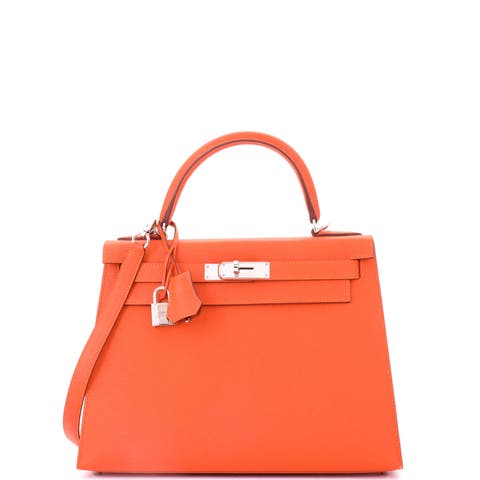 Kelly Handbag Orange Epsom with Palladium Hardware 28