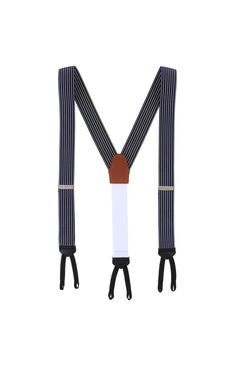 Big and Tall Voltaire Chalk Stripe Elastic Formal End Suspenders, Alternate, color, Navy Blue