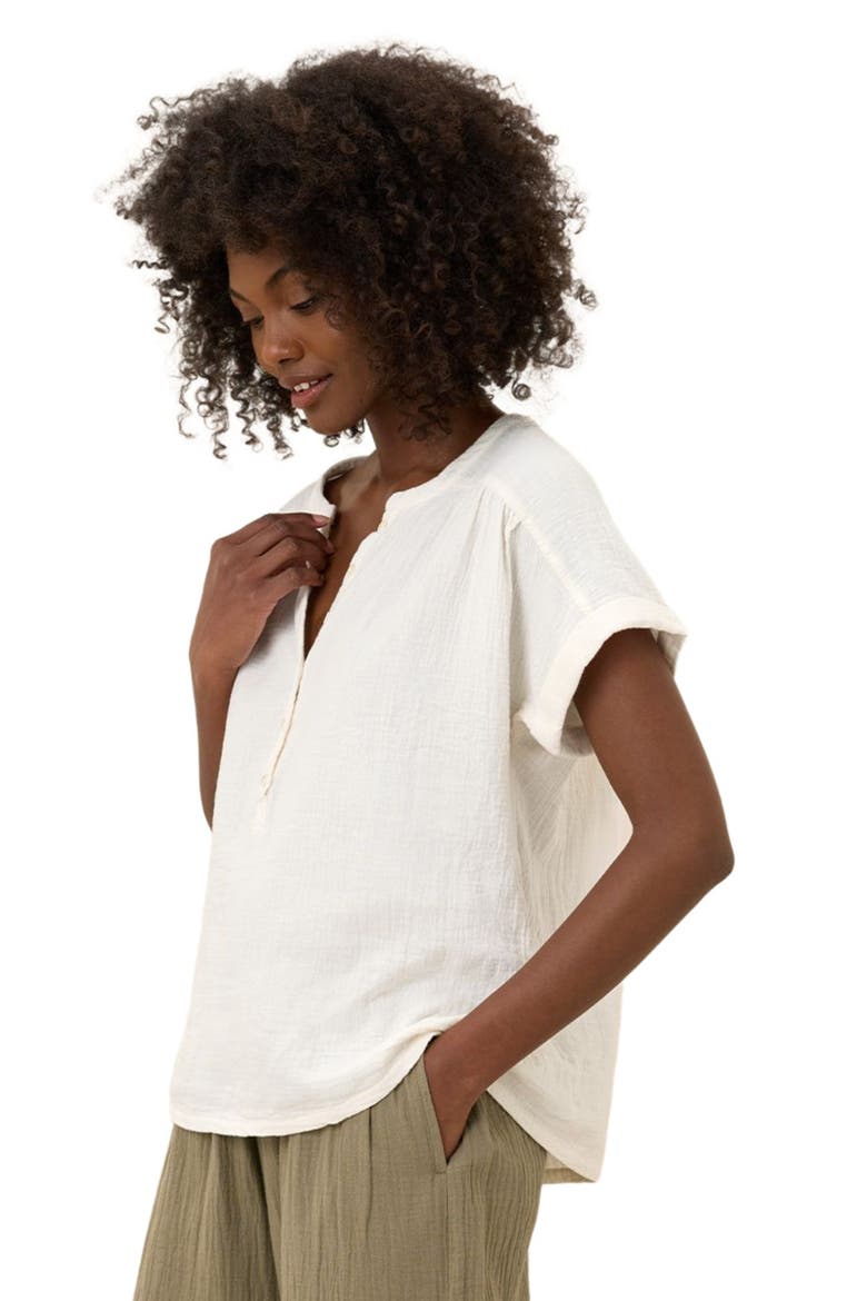 Organic Cotton Coastal Double Gauze Short Sleeve Popover, Alternate, color, Sea Salt