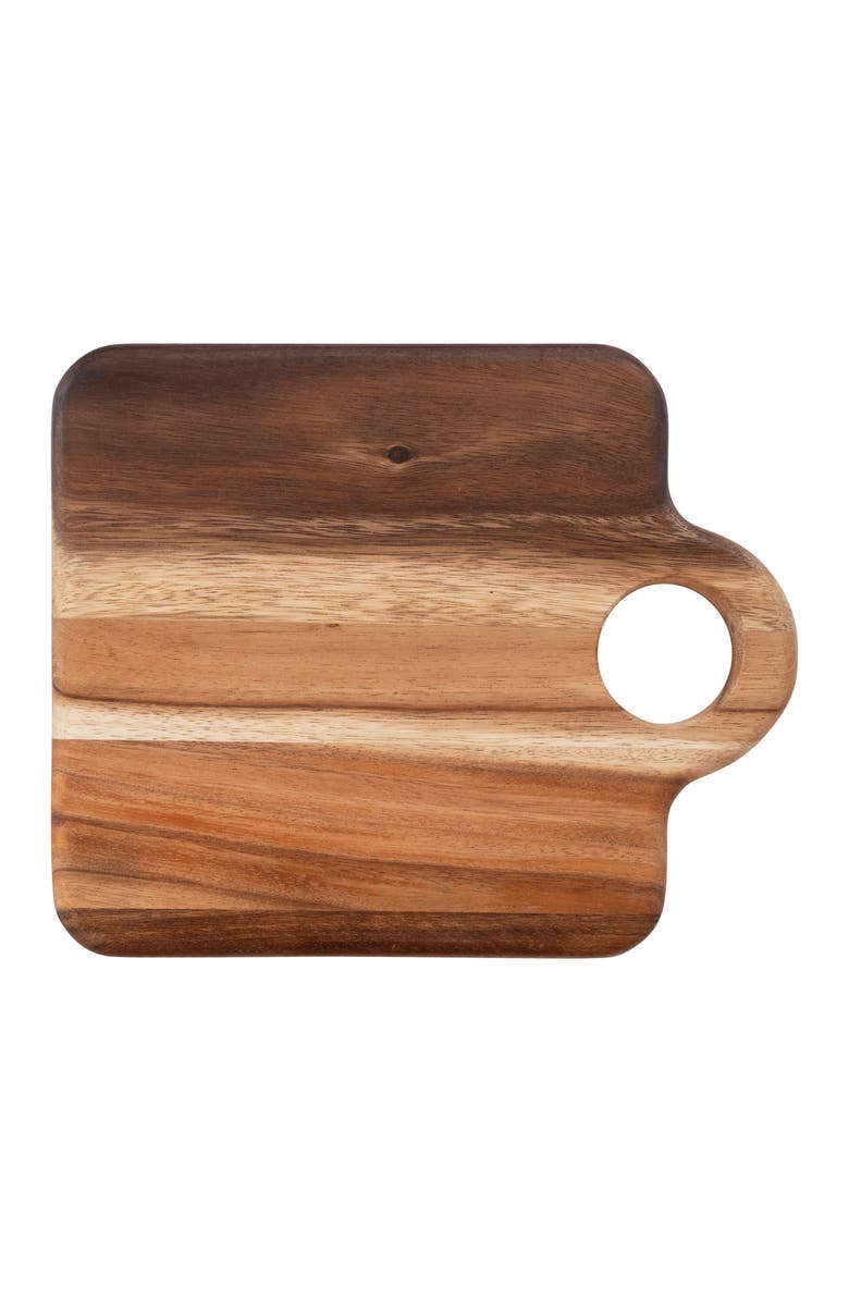 Storied Home Square Suar Wood Cutting Board with Handle, Natural, Main, color, Brown