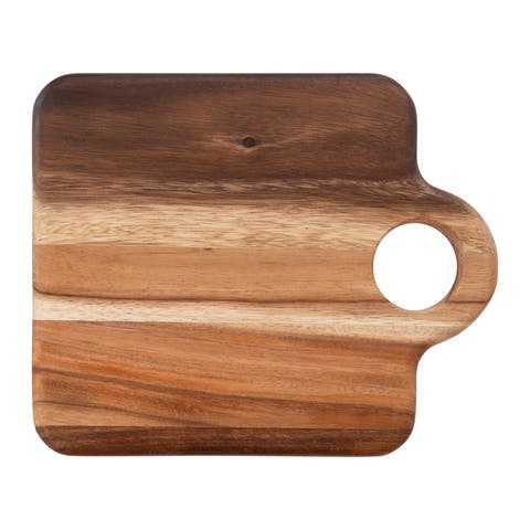 Square Suar Wood Cutting Board with Handle, Natural