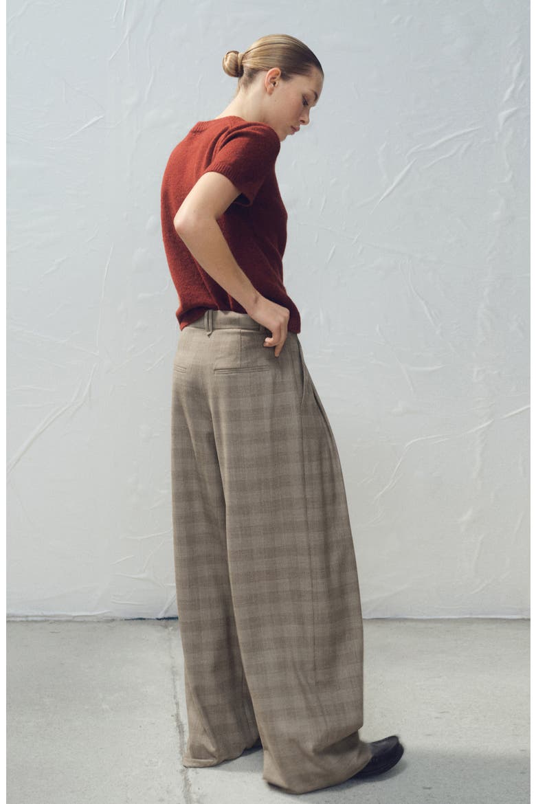 Natalie Plaid Wide-Leg Trousers, Alternate, color, BROWN
