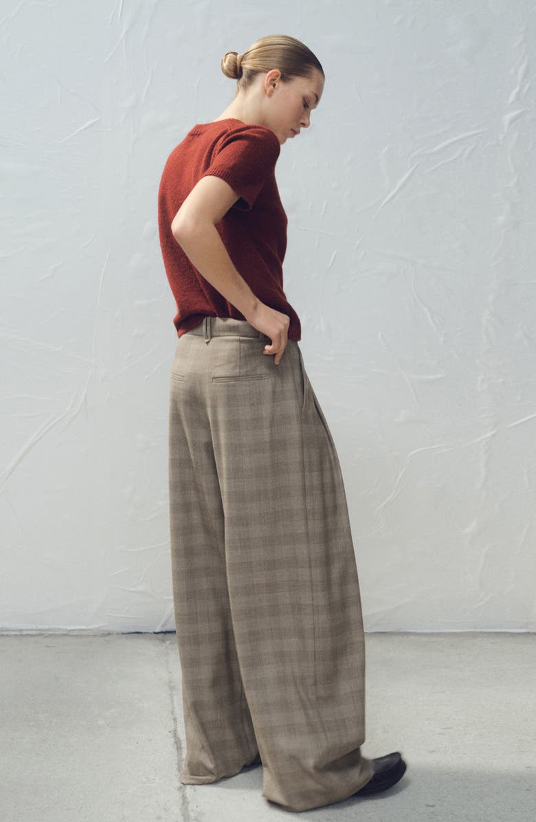 MANGO Natalie Plaid Wide-Leg Trousers, Alternate, color, Brown