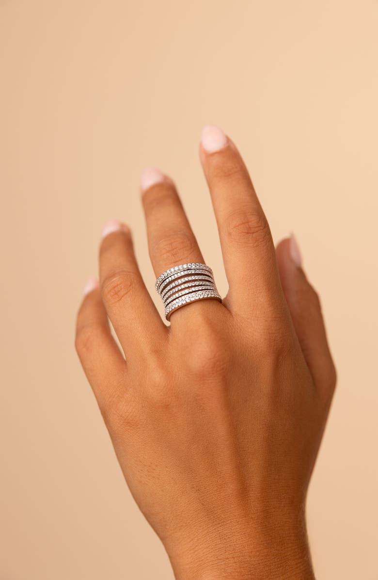 Sterling Forever Cubic Zirconia Multi-Row Band Ring, Alternate, color, Silver