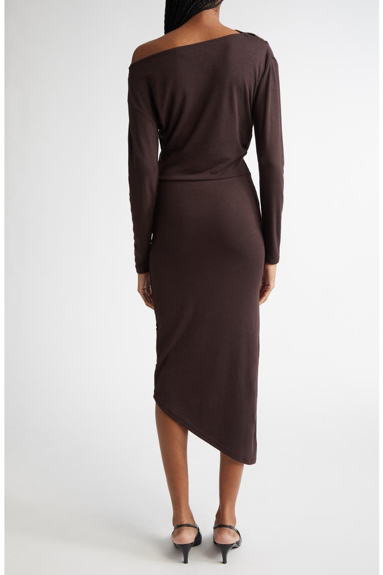 Fleur One-Shoulder Long Sleeve Asymmetric Dress, Alternate, color, BROWN