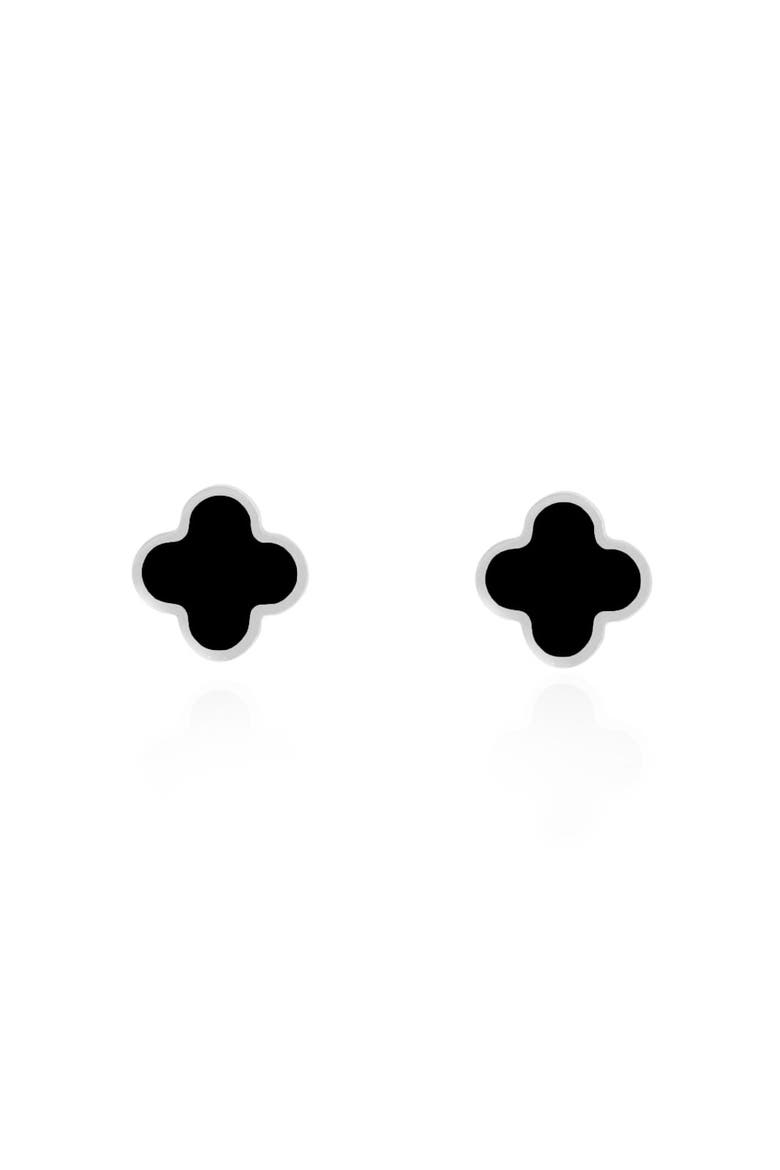 Small Onyx Clover Stud Earrings, Alternate, color, White Gold